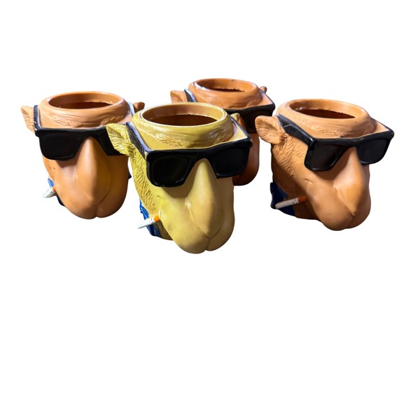 1991 Barton Buddies Kool Mugs Set of 4 Camel Ashtrays Sunglasses Camel Cigarette